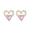 Wholesale Heartshaped Pink Zircon Earrings Brass 925 Silver Needle Electroplated Cute Jewelry