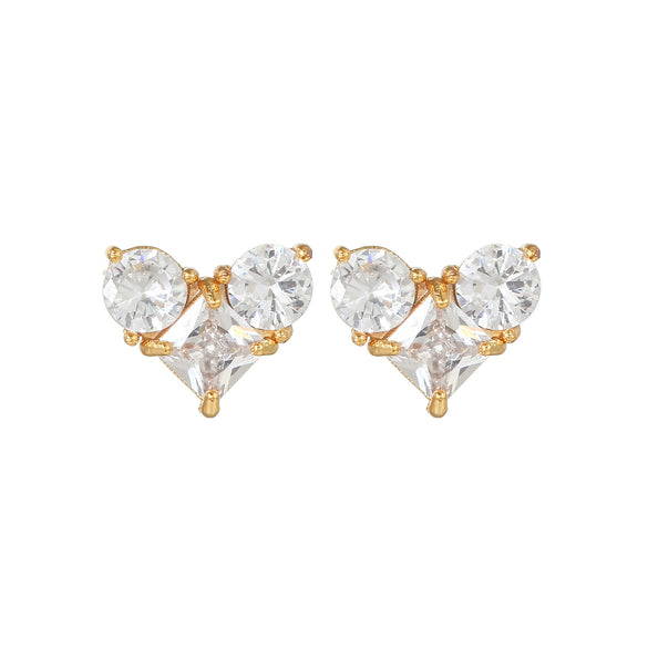 Wholesale Heartshaped Pink Zircon Earrings Brass 925 Silver Needle Electroplated Cute Jewelry