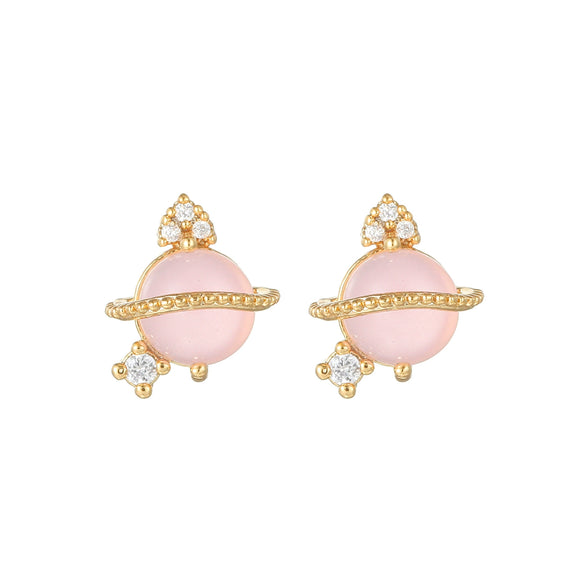 Wholesale Heartshaped Pink Zircon Earrings Brass 925 Silver Needle Electroplated Cute Jewelry