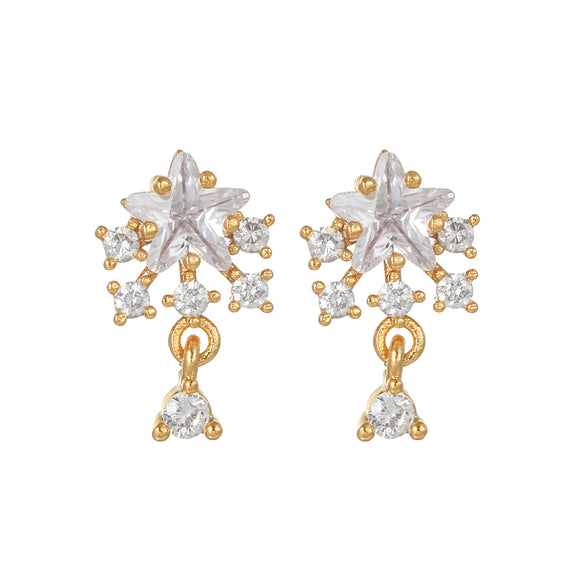 Wholesale Heartshaped Pink Zircon Earrings Brass 925 Silver Needle Electroplated Cute Jewelry