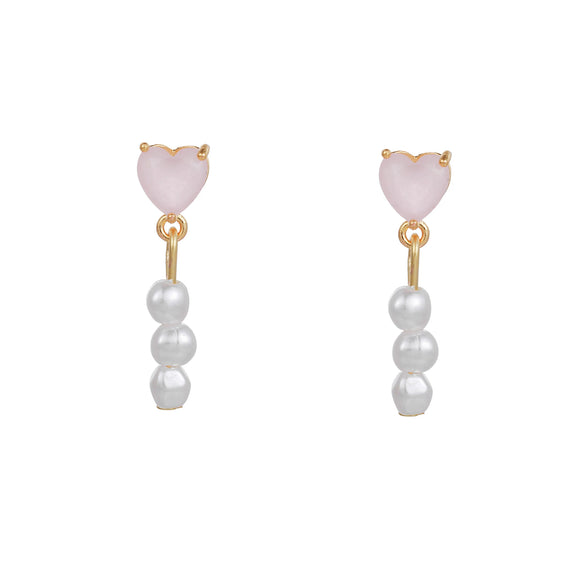 Wholesale Heartshaped Pink Zircon Earrings Brass 925 Silver Needle Electroplated Cute Jewelry