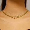 Wholesale Heartshaped Real Gold Plated Snake Bone Chain Necklace For Women Light Luxury Casual Style