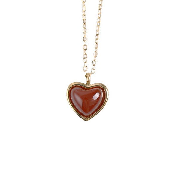 Wholesale Heartshaped Red Agate Pendant Necklace And Earrings In Titanium Steel Electroplated 18K Gold