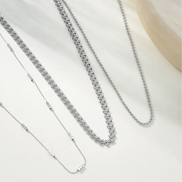 Wholesale Heartshaped Round Bead Geometric Square Stainless Steel Necklace With Polish Finish