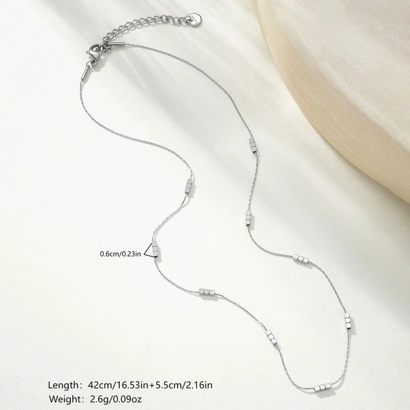 Wholesale Heartshaped Round Bead Geometric Square Stainless Steel Necklace With Polish Finish