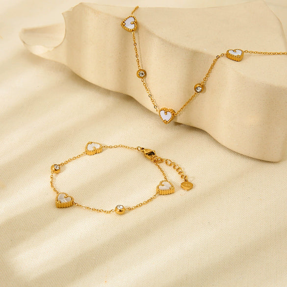 Wholesale Heartshaped Stainless Steel 18K Gold Plated Diamondencrusted Jewelry Bracelet And Necklace For Women
