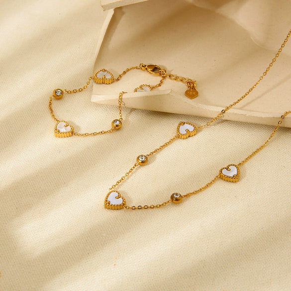 Wholesale Heartshaped Stainless Steel 18K Gold Plated Diamondencrusted Jewelry Bracelet And Necklace For Women