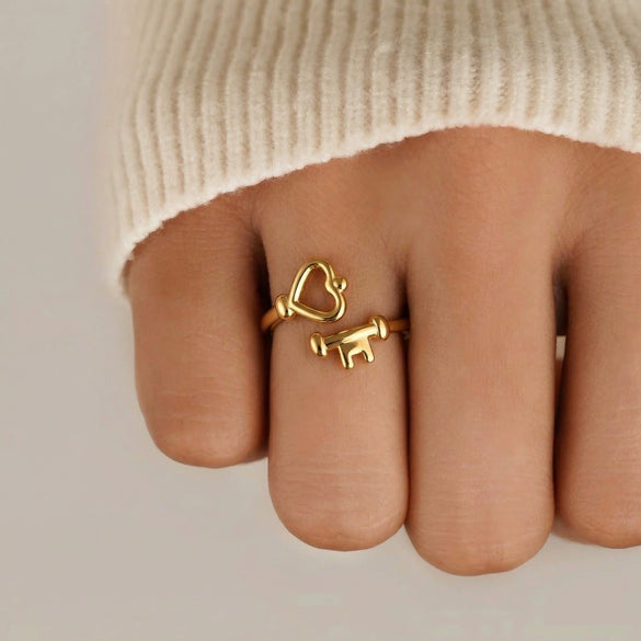 Wholesale Heartshaped Stainless Steel Open Ring With Vacuum Real Gold Plating In Pvd Furnace For Women
