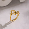Wholesale Heartshaped Stainless Steel Open Ring With Vacuum Real Gold Plating In Pvd Furnace For Women