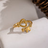 Wholesale Heartshaped Stainless Steel Open Ring With Vacuum Real Gold Plating In Pvd Furnace For Women