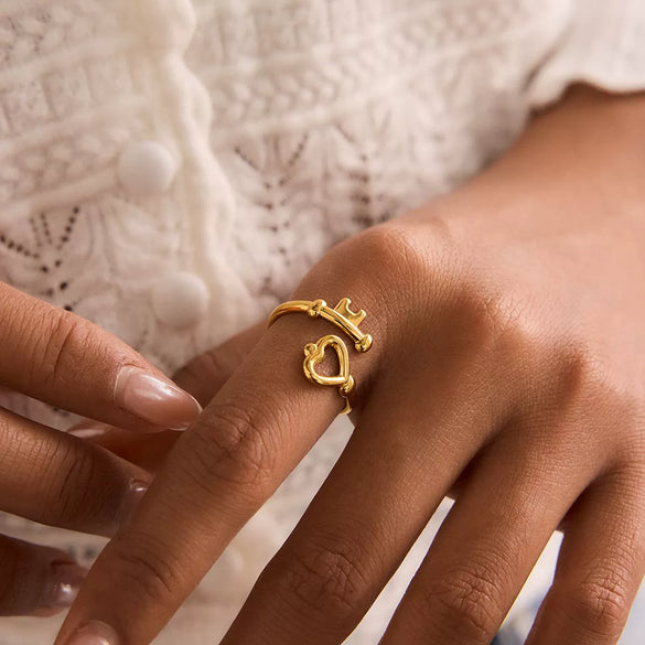Wholesale Heartshaped Stainless Steel Open Ring With Vacuum Real Gold Plating In Pvd Furnace For Women