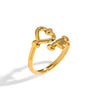 Wholesale Heartshaped Stainless Steel Open Ring With Vacuum Real Gold Plating In Pvd Furnace For Women