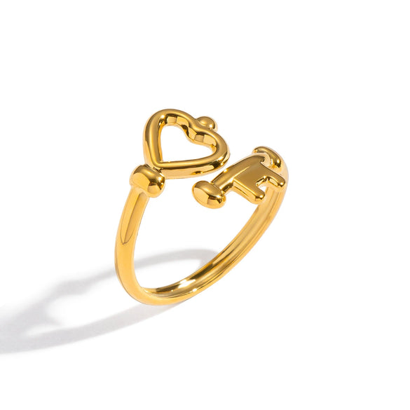 Wholesale Heartshaped Stainless Steel Open Ring With Vacuum Real Gold Plating In Pvd Furnace For Women