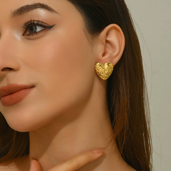 Wholesale Heartshaped Stainless Steel Stamped Earrings For Women