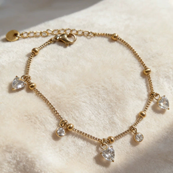 Wholesale Heartshaped Stainless Steel Vacuum Plated Zircon Pendant Bracelet For Women