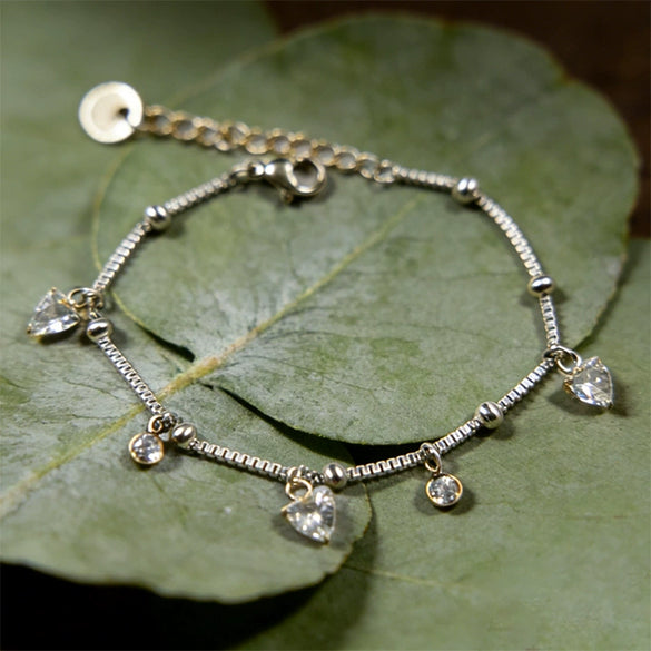 Wholesale Heartshaped Stainless Steel Vacuum Plated Zircon Pendant Bracelet For Women