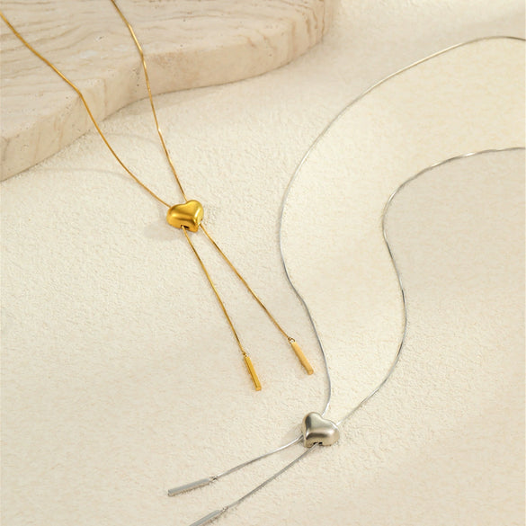Wholesale Heartshaped Titanium Steel Necklace With 18K Gold Plated Stainless Steel Tassel Yshaped Chain Fashionable Design