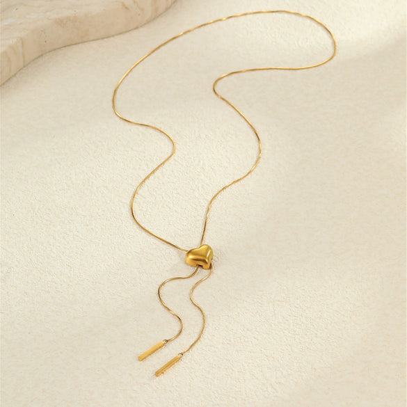 Wholesale Heartshaped Titanium Steel Necklace With 18K Gold Plated Stainless Steel Tassel Yshaped Chain Fashionable Design