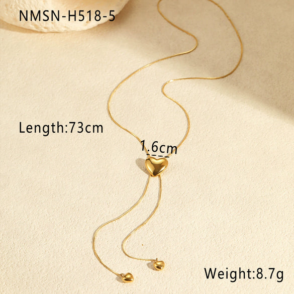 Wholesale Heartshaped Titanium Steel Necklace With 18K Gold Plated Stainless Steel Tassel Yshaped Chain Fashionable Design
