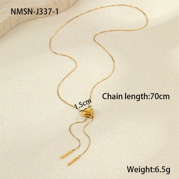 Wholesale Heartshaped Titanium Steel Necklace With 18K Gold Plated Stainless Steel Tassel Yshaped Chain Fashionable Design