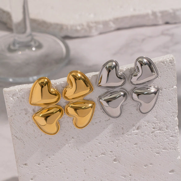 Wholesale Heartshaped Vacuum Real Gold Plated Titanium Steel And Stainless Steel Earrings For Women Casual Jewelry Accessories