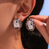 Wholesale Heavy Industry Casting 316L Stainless Steel Geometric Oval Earrings With Czech Rhinestones And Electroplating For Women