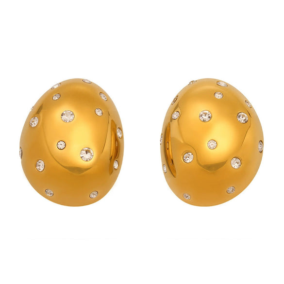 Wholesale Heavy Industry Casting 316L Stainless Steel Geometric Oval Earrings With Czech Rhinestones And Electroplating For Women