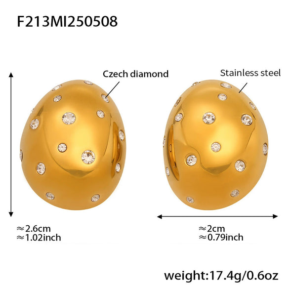 Wholesale Heavy Industry Casting 316L Stainless Steel Geometric Oval Earrings With Czech Rhinestones And Electroplating For Women
