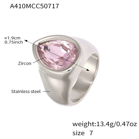 Wholesale Heavy Industry Casting 316L Stainless Steel Water Drop Geometric Ring Electroplated Fashion Minimalist Women's Jewelry