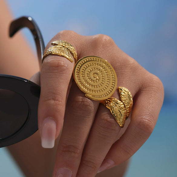 Wholesale Heavy Industry Circle Threaded Open Ring Exaggerated Fashionable Stainless Steel 18K Gold Plated Nonfading Geometric Jewelry