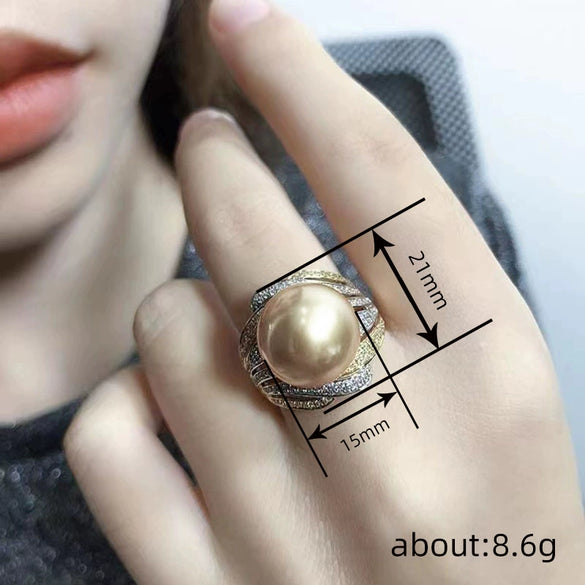 Wholesale Heavy Industry Design Geometric Ring Copper Imitation Pearl Zirconia Jewelry