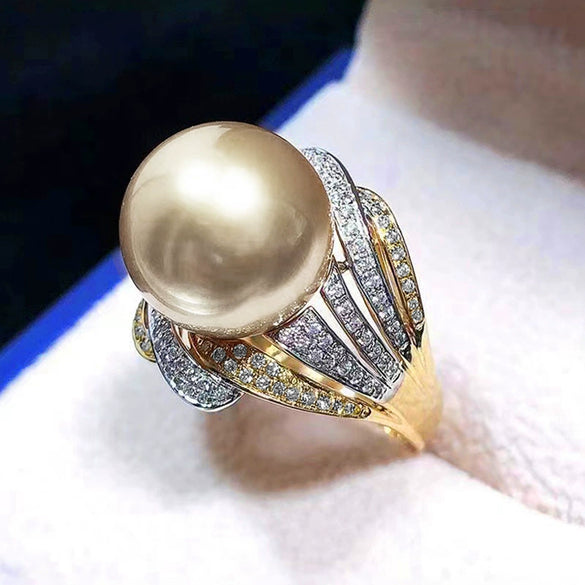 Wholesale Heavy Industry Design Geometric Ring Copper Imitation Pearl Zirconia Jewelry