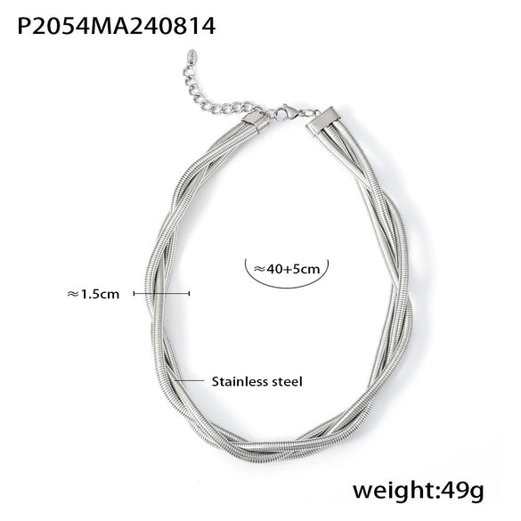 Wholesale Heavy Industry Style Threewire Wrap Collar Necklace In Stainless Steel With 18K True Gold Plated Electroplating And Geometric Design For Women