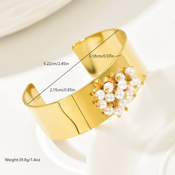 Wholesale Heavyduty Pearlembellished Geometric Exaggerated Electroplated Stainless Steel Bracelet For Women