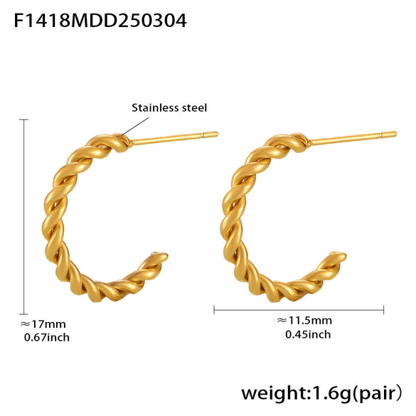 Wholesale Hemp Pattern C Shaped Titanium Steel Earrings With Electroplating Treatment For Women