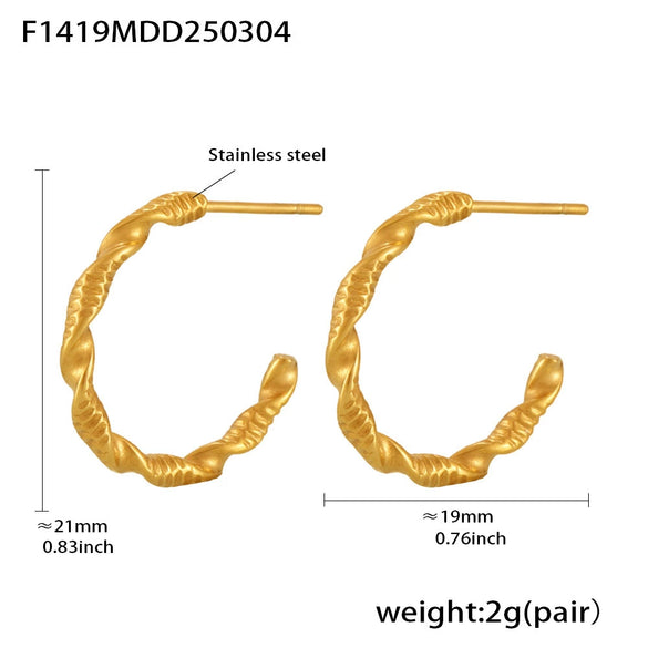 Wholesale Hemp Pattern C Shaped Titanium Steel Earrings With Electroplating Treatment For Women