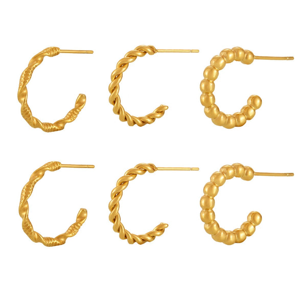 Wholesale Hemp Pattern C Shaped Titanium Steel Earrings With Electroplating Treatment For Women
