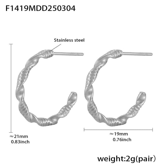 Wholesale Hemp Pattern C Shaped Titanium Steel Earrings With Electroplating Treatment For Women