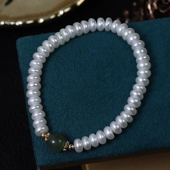 Wholesale Hetian Jade Freshwater Pearl Bracelet Simple Elastic Line Design Unisex Alien Shape