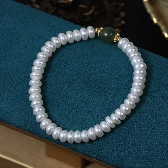 Wholesale Hetian Jade Freshwater Pearl Bracelet Simple Elastic Line Design Unisex Alien Shape