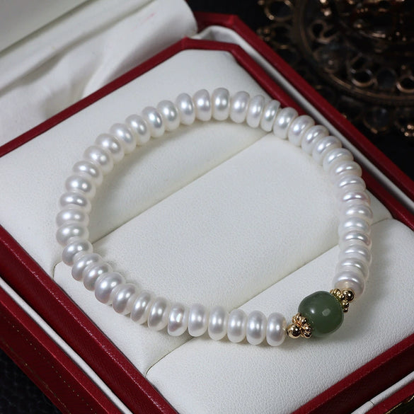 Wholesale Hetian Jade Freshwater Pearl Bracelet Simple Elastic Line Design Unisex Alien Shape