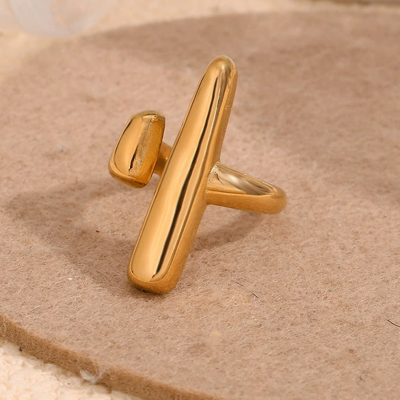 Wholesale High End Creative Women's Jewelry Stainless Steel 18K Gold Plated Geometric Round Stick Opening Ring