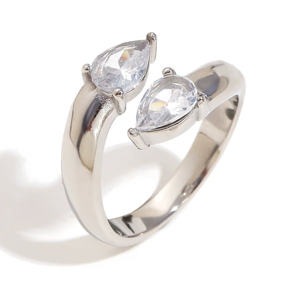 Wholesale High End Jewelry Stainless Steel 18K Gold Plated Drop Shaped Geometric Double Head Open Ring With Electroplating For Women