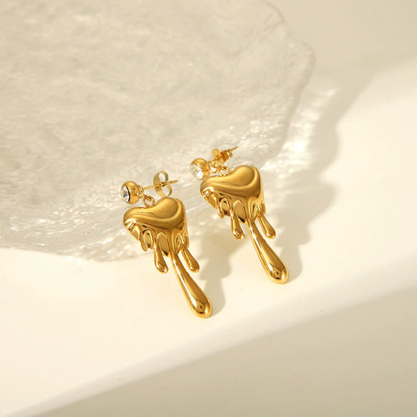 Wholesale High End Ladies Lava Water Droplets Fine Throwing Stainless Steel Earrings With Geometric Design And Pvd Furnace Real Gold Electroplating