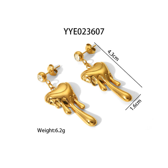 Wholesale High End Ladies Lava Water Droplets Fine Throwing Stainless Steel Earrings With Geometric Design And Pvd Furnace Real Gold Electroplating