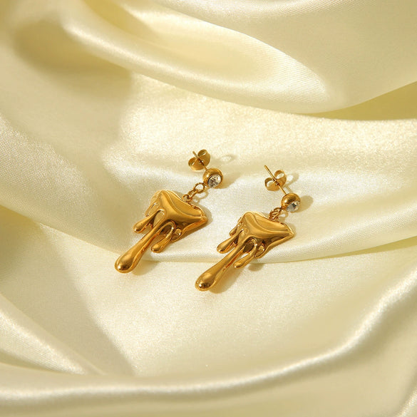 Wholesale High End Ladies Lava Water Droplets Fine Throwing Stainless Steel Earrings With Geometric Design And Pvd Furnace Real Gold Electroplating