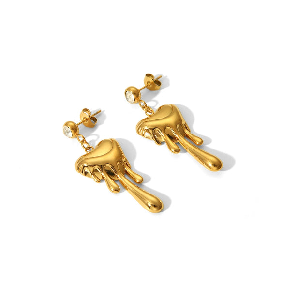 Wholesale High End Ladies Lava Water Droplets Fine Throwing Stainless Steel Earrings With Geometric Design And Pvd Furnace Real Gold Electroplating