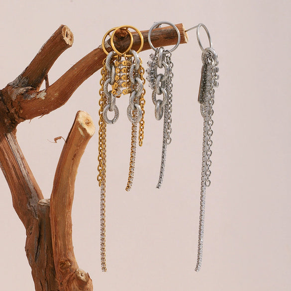 Wholesale High End Luxury Women's Stainless Steel Geometric Tassel Earrings With 18K Gold Plated Electroplating