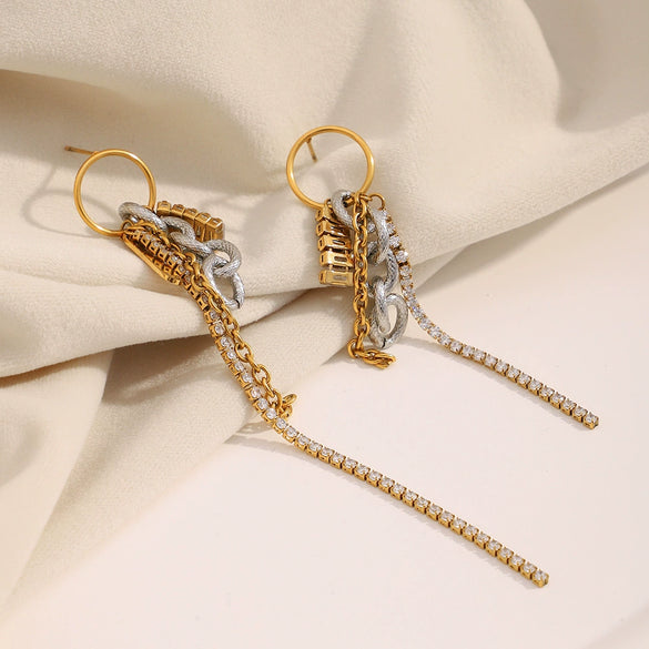 Wholesale High End Luxury Women's Stainless Steel Geometric Tassel Earrings With 18K Gold Plated Electroplating