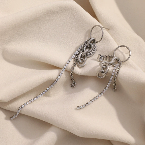 Wholesale High End Luxury Women's Stainless Steel Geometric Tassel Earrings With 18K Gold Plated Electroplating